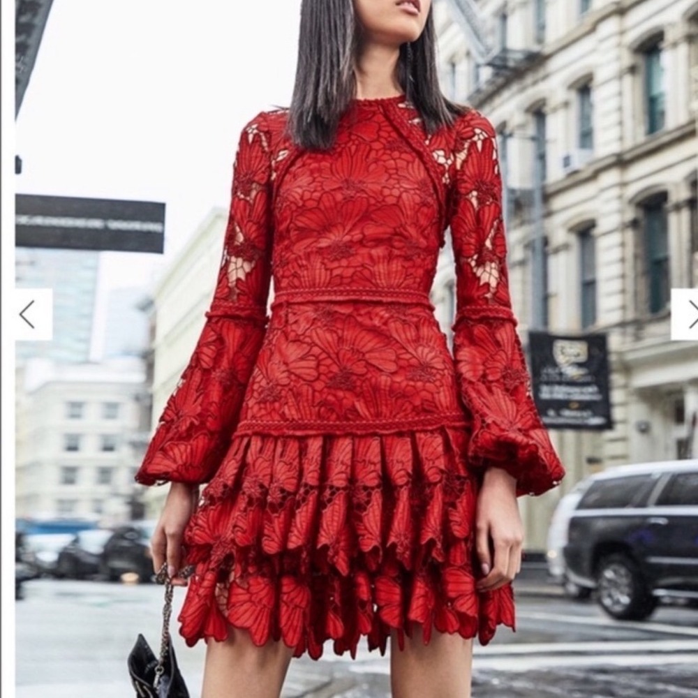 Alexis‎ Fransisca Red Floral Embroidered Lace Mini Dress Size S